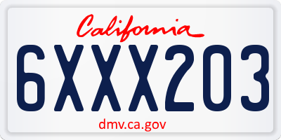 CA license plate 6XXX203
