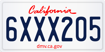 CA license plate 6XXX205