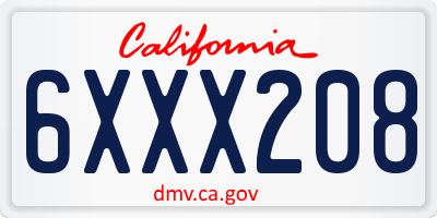 CA license plate 6XXX208
