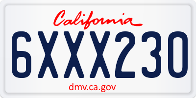 CA license plate 6XXX230