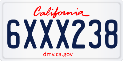 CA license plate 6XXX238