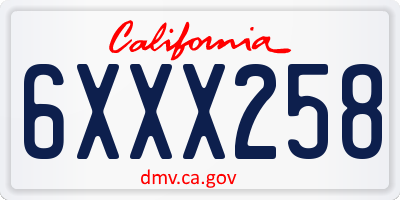 CA license plate 6XXX258