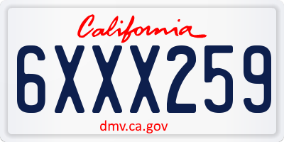 CA license plate 6XXX259