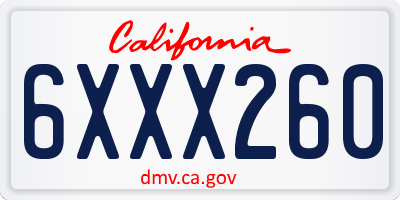 CA license plate 6XXX260