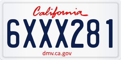 CA license plate 6XXX281