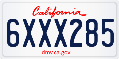 CA license plate 6XXX285