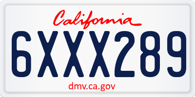 CA license plate 6XXX289