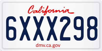 CA license plate 6XXX298
