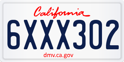 CA license plate 6XXX302