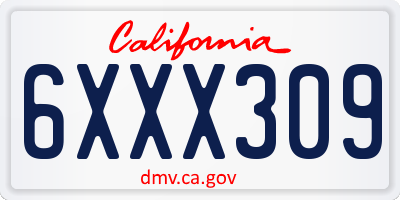 CA license plate 6XXX309