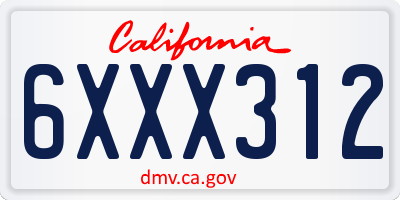 CA license plate 6XXX312