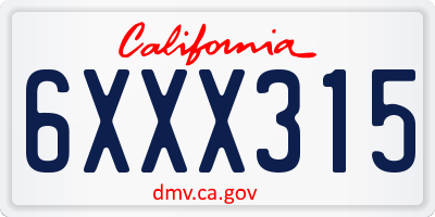 CA license plate 6XXX315