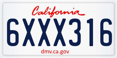 CA license plate 6XXX316