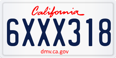 CA license plate 6XXX318