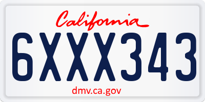 CA license plate 6XXX343