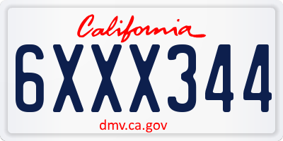 CA license plate 6XXX344