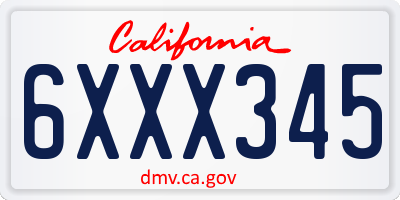CA license plate 6XXX345