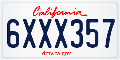 CA license plate 6XXX357