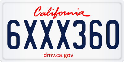 CA license plate 6XXX360