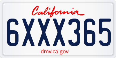 CA license plate 6XXX365
