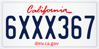 CA license plate 6XXX367