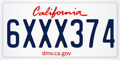 CA license plate 6XXX374