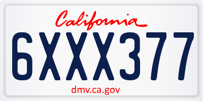CA license plate 6XXX377
