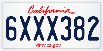 CA license plate 6XXX382