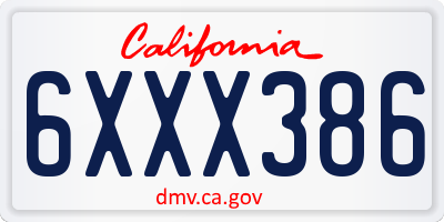 CA license plate 6XXX386