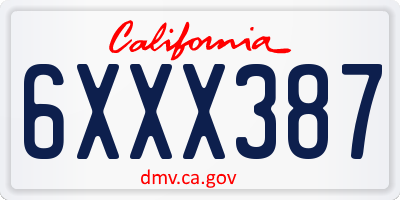 CA license plate 6XXX387
