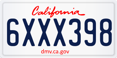 CA license plate 6XXX398