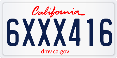CA license plate 6XXX416