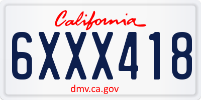 CA license plate 6XXX418