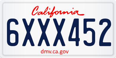 CA license plate 6XXX452