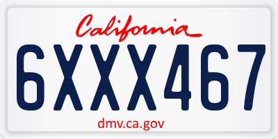 CA license plate 6XXX467