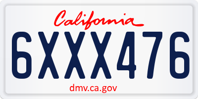 CA license plate 6XXX476
