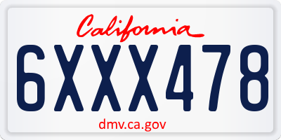 CA license plate 6XXX478