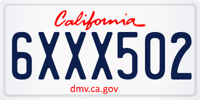 CA license plate 6XXX502