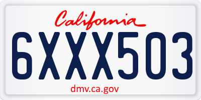 CA license plate 6XXX503