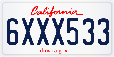 CA license plate 6XXX533