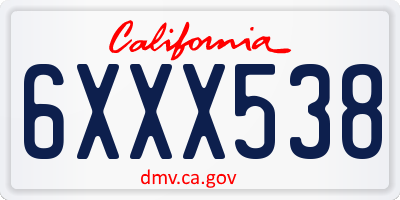 CA license plate 6XXX538