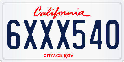 CA license plate 6XXX540