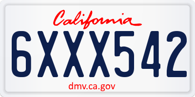 CA license plate 6XXX542