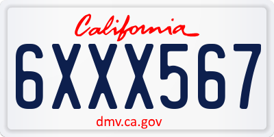 CA license plate 6XXX567