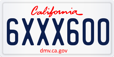 CA license plate 6XXX600