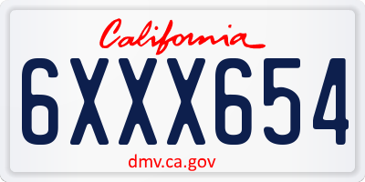 CA license plate 6XXX654