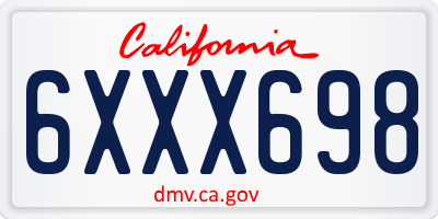 CA license plate 6XXX698