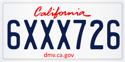 CA license plate 6XXX726