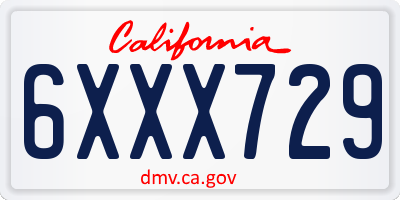 CA license plate 6XXX729