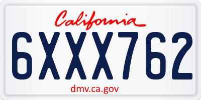 CA license plate 6XXX762